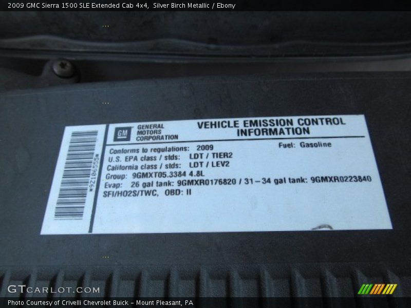 Silver Birch Metallic / Ebony 2009 GMC Sierra 1500 SLE Extended Cab 4x4