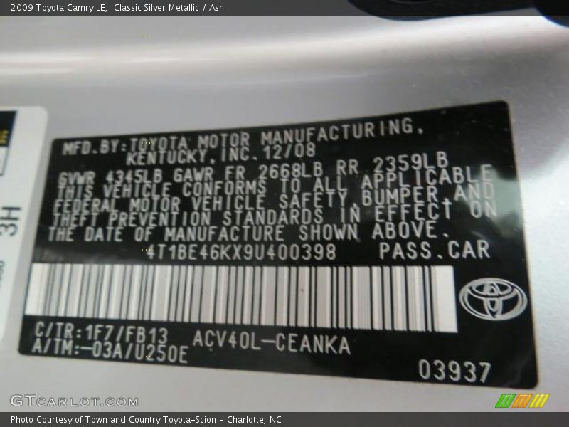 Classic Silver Metallic / Ash 2009 Toyota Camry LE