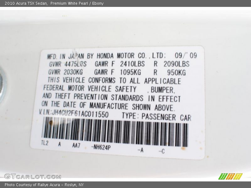 Premium White Pearl / Ebony 2010 Acura TSX Sedan