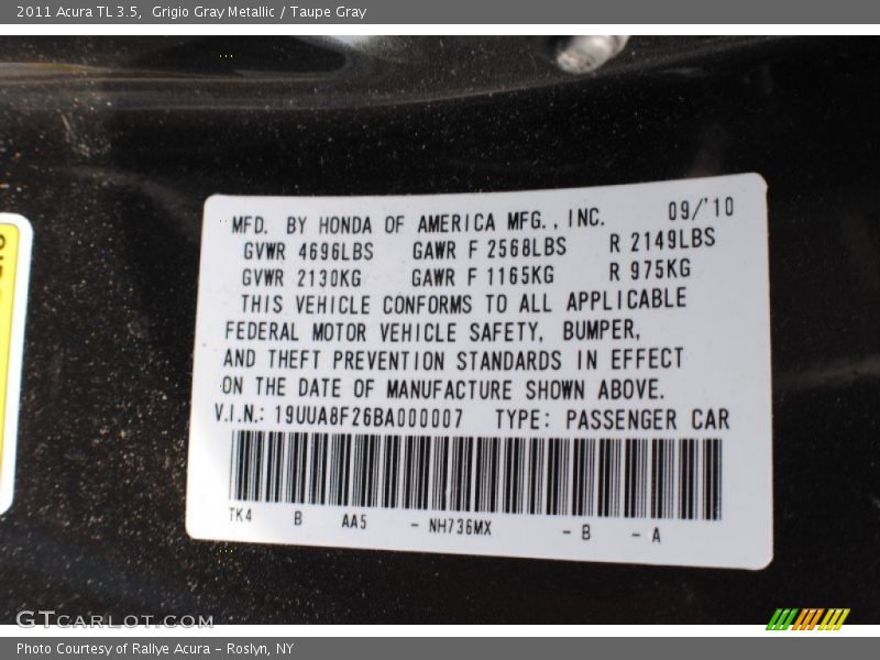 Grigio Gray Metallic / Taupe Gray 2011 Acura TL 3.5