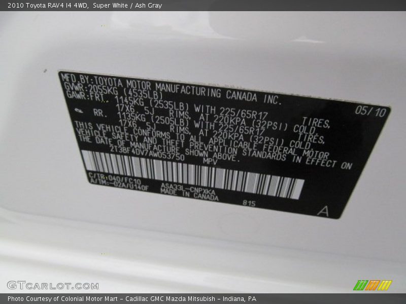 Super White / Ash Gray 2010 Toyota RAV4 I4 4WD