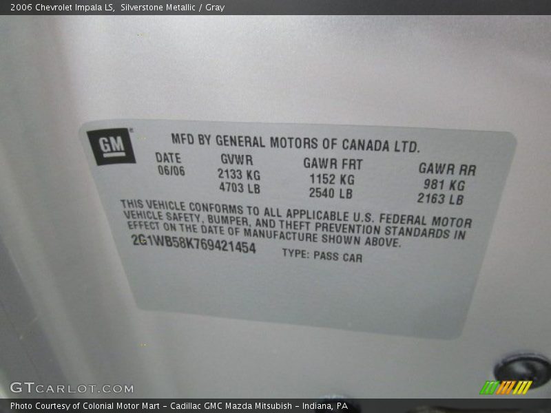 Silverstone Metallic / Gray 2006 Chevrolet Impala LS