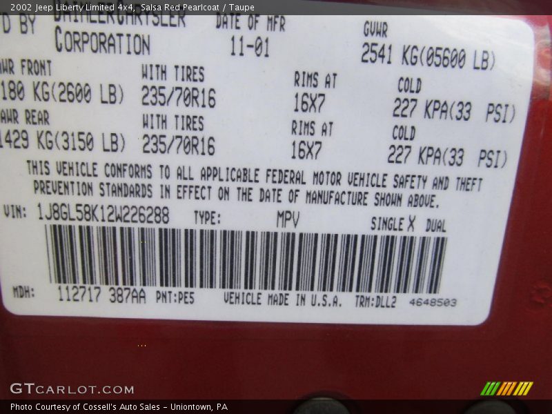 Salsa Red Pearlcoat / Taupe 2002 Jeep Liberty Limited 4x4