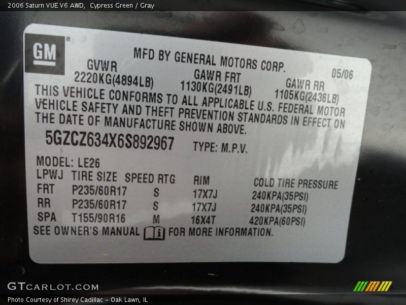 Cypress Green / Gray 2006 Saturn VUE V6 AWD