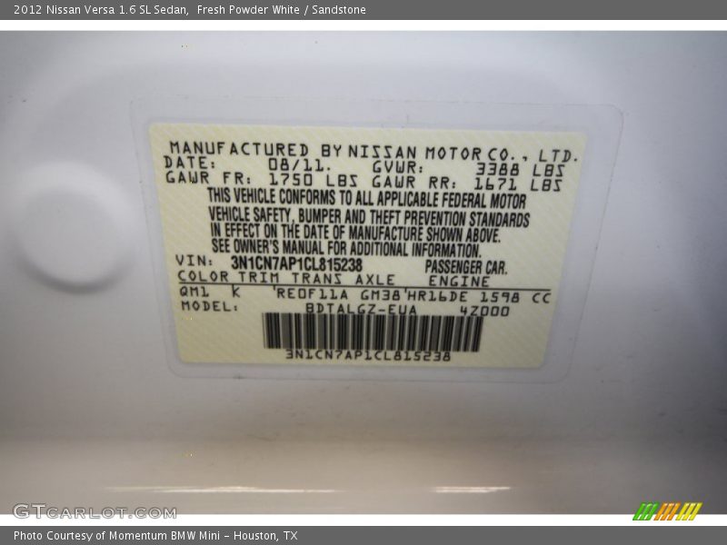 Fresh Powder White / Sandstone 2012 Nissan Versa 1.6 SL Sedan