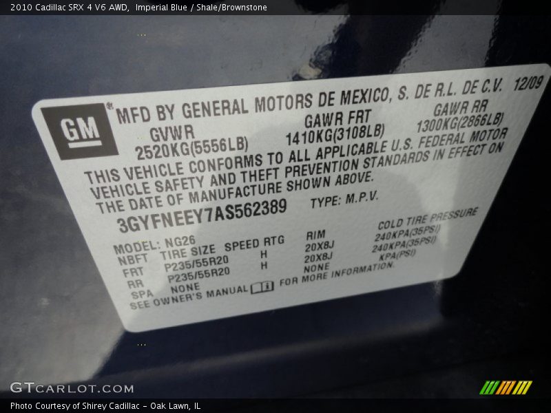 Imperial Blue / Shale/Brownstone 2010 Cadillac SRX 4 V6 AWD