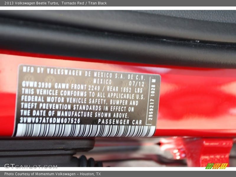 Tornado Red / Titan Black 2013 Volkswagen Beetle Turbo