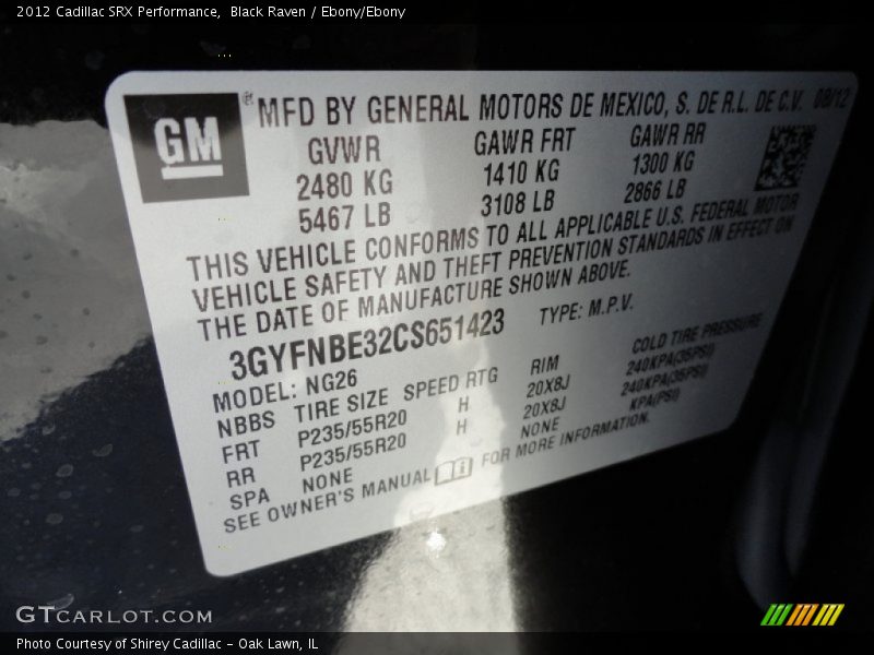 Black Raven / Ebony/Ebony 2012 Cadillac SRX Performance