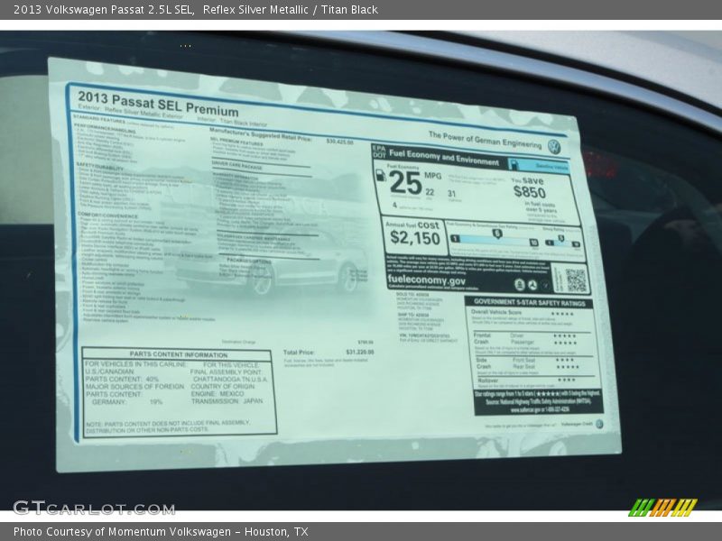 Reflex Silver Metallic / Titan Black 2013 Volkswagen Passat 2.5L SEL