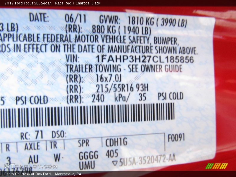 Race Red / Charcoal Black 2012 Ford Focus SEL Sedan