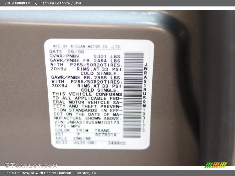 Platinum Graphite / Java 2009 Infiniti FX 35