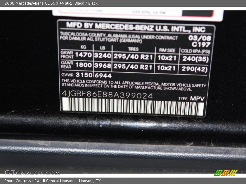 Black / Black 2008 Mercedes-Benz GL 550 4Matic