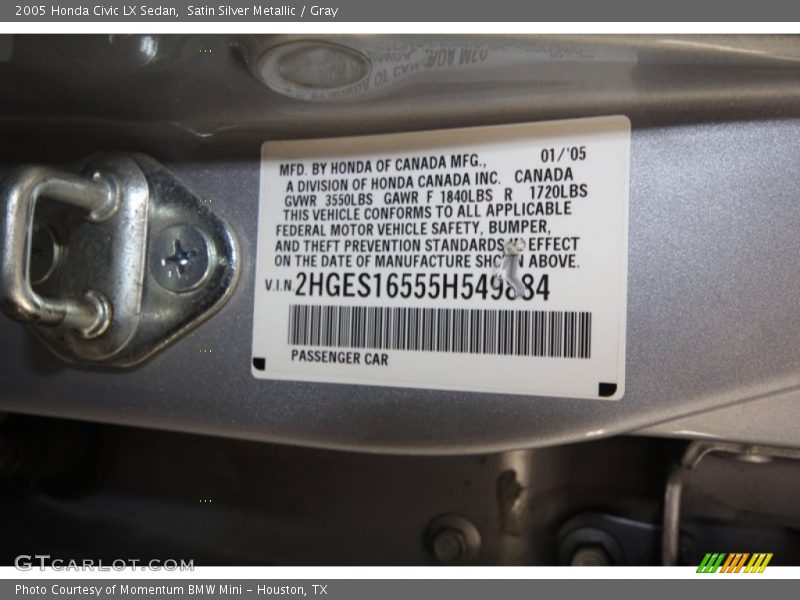 Satin Silver Metallic / Gray 2005 Honda Civic LX Sedan