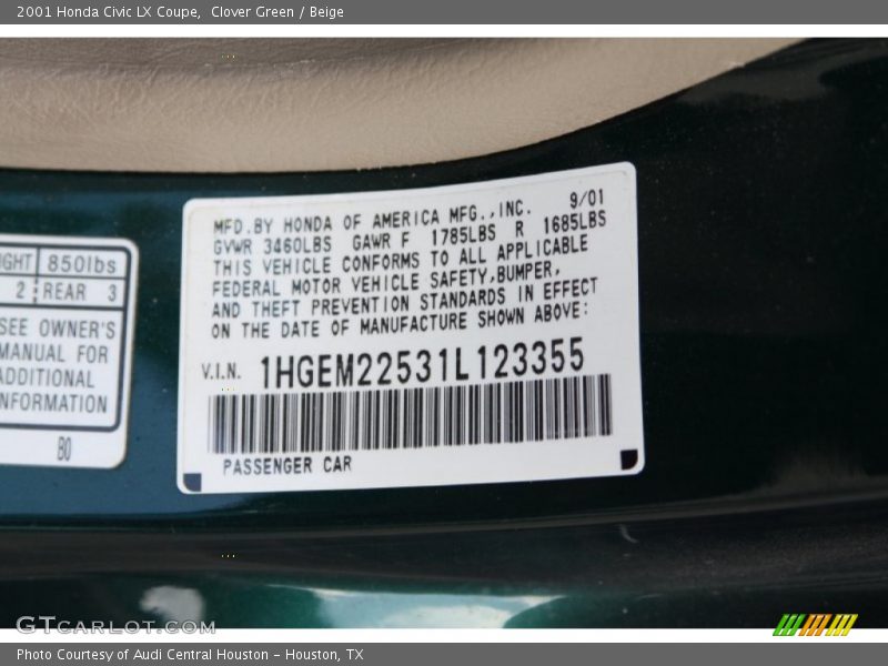 Clover Green / Beige 2001 Honda Civic LX Coupe
