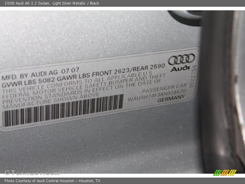 Light Silver Metallic / Black 2008 Audi A6 3.2 Sedan