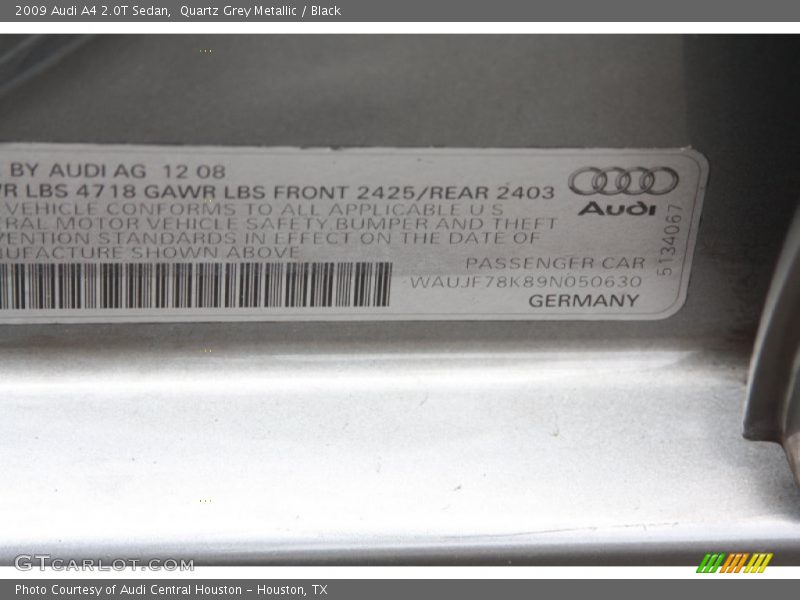 Quartz Grey Metallic / Black 2009 Audi A4 2.0T Sedan