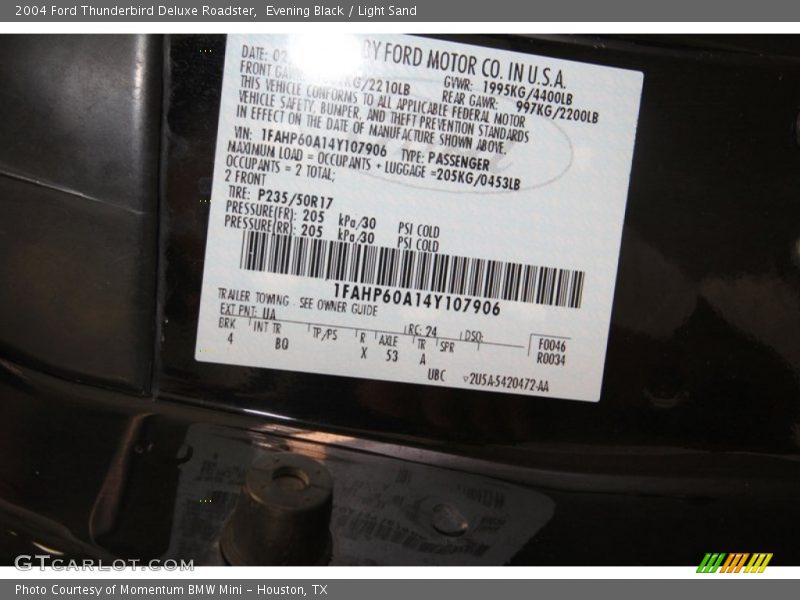 Evening Black / Light Sand 2004 Ford Thunderbird Deluxe Roadster