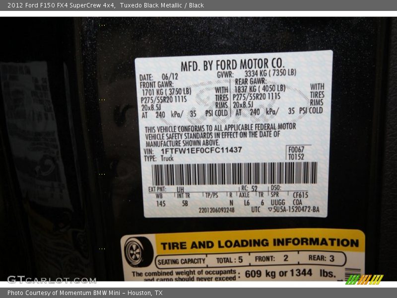 Tuxedo Black Metallic / Black 2012 Ford F150 FX4 SuperCrew 4x4