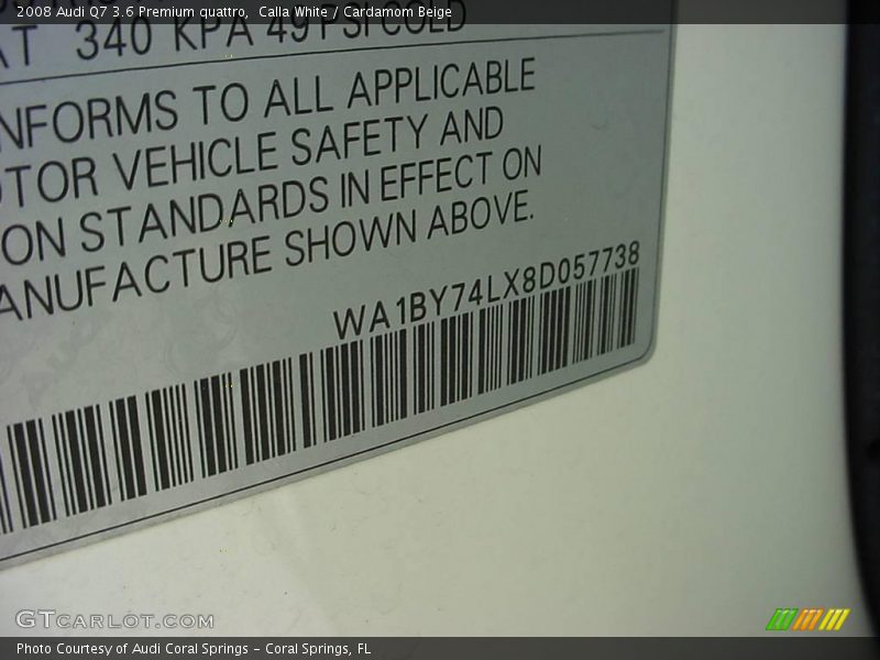Calla White / Cardamom Beige 2008 Audi Q7 3.6 Premium quattro