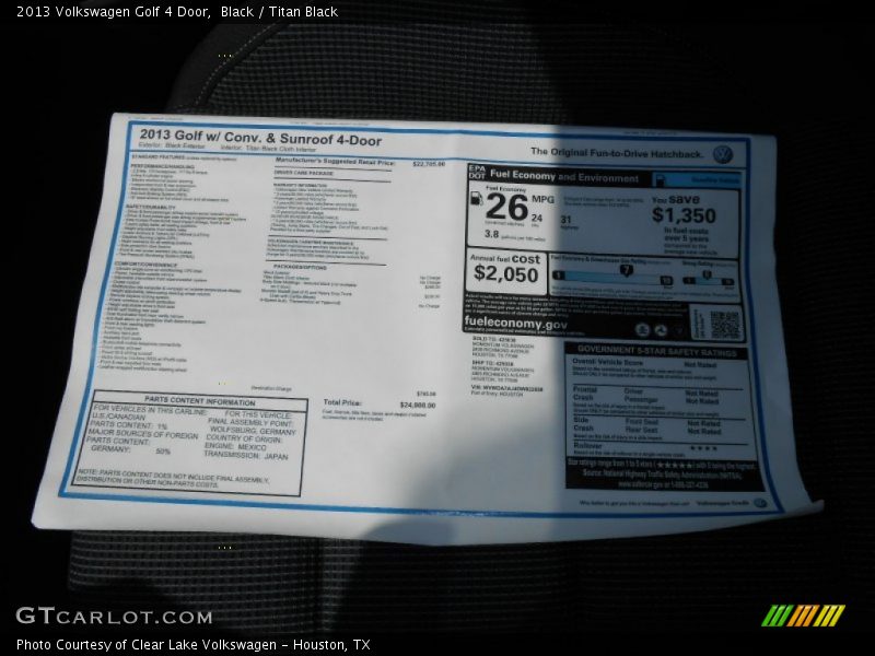 Black / Titan Black 2013 Volkswagen Golf 4 Door