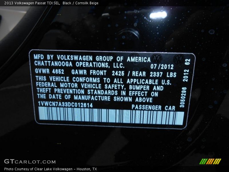 Black / Cornsilk Beige 2013 Volkswagen Passat TDI SEL