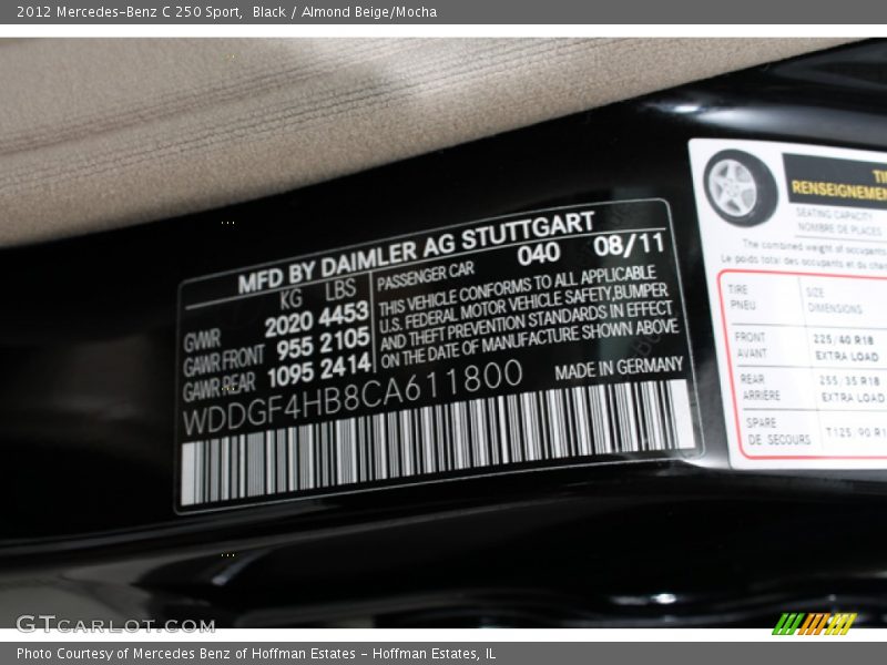 Black / Almond Beige/Mocha 2012 Mercedes-Benz C 250 Sport