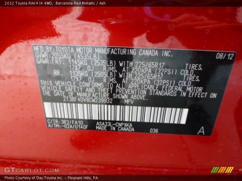 Barcelona Red Metallic / Ash 2012 Toyota RAV4 I4 4WD