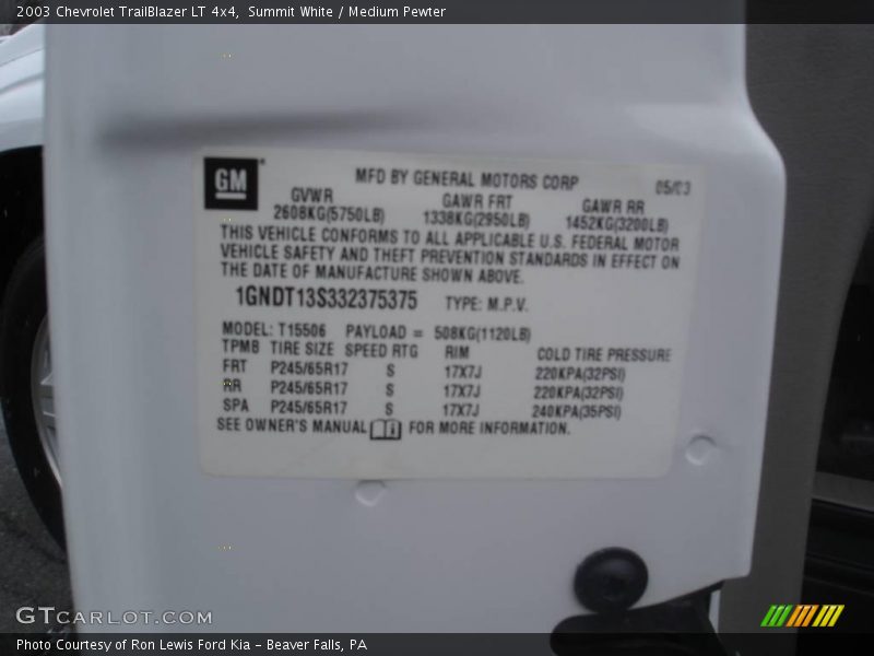 Summit White / Medium Pewter 2003 Chevrolet TrailBlazer LT 4x4