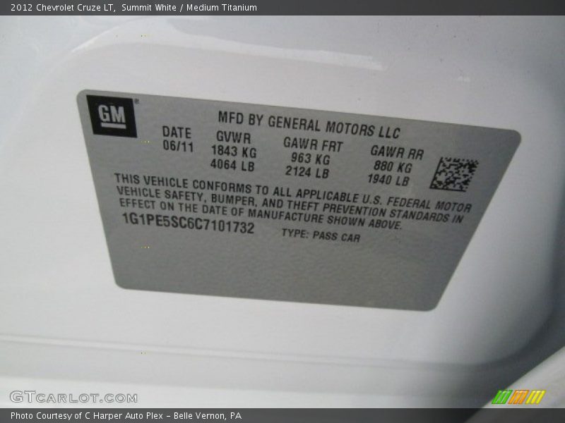 Summit White / Medium Titanium 2012 Chevrolet Cruze LT