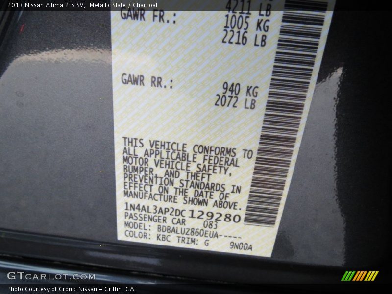 Metallic Slate / Charcoal 2013 Nissan Altima 2.5 SV