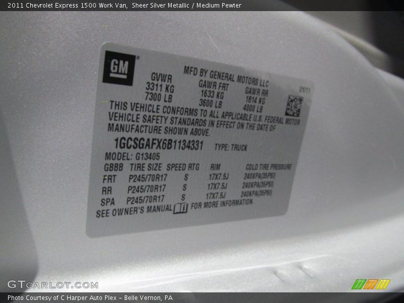 Sheer Silver Metallic / Medium Pewter 2011 Chevrolet Express 1500 Work Van
