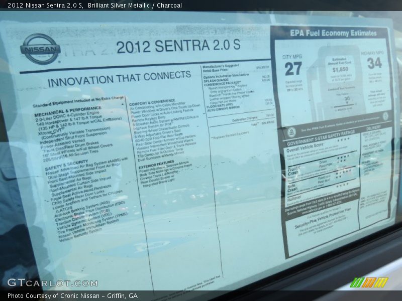 Brilliant Silver Metallic / Charcoal 2012 Nissan Sentra 2.0 S