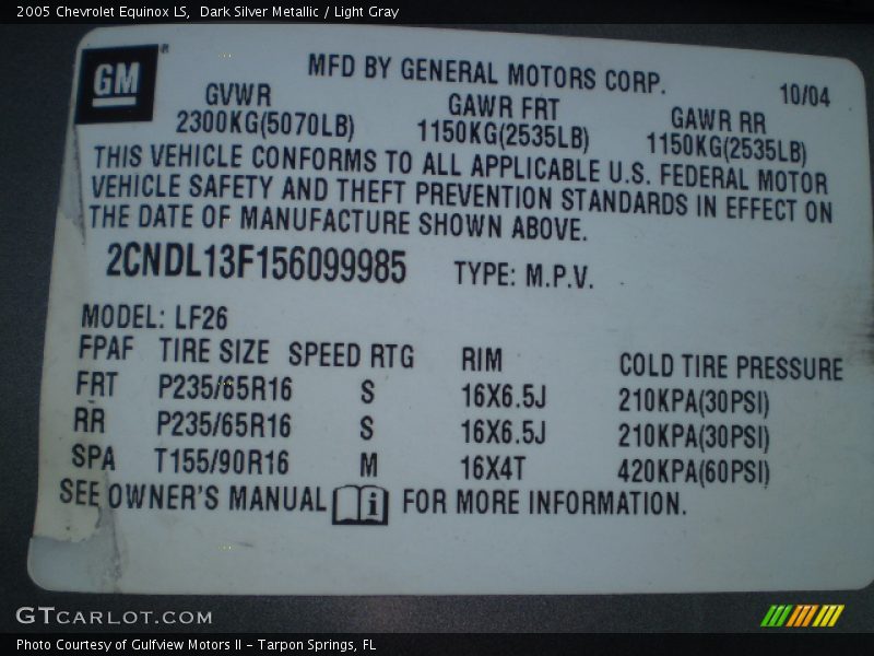 Dark Silver Metallic / Light Gray 2005 Chevrolet Equinox LS