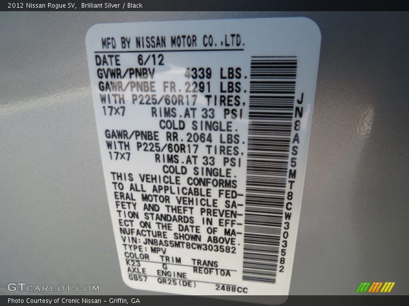 Brilliant Silver / Black 2012 Nissan Rogue SV