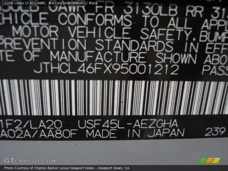 Mercury Silver Metallic / Black 2009 Lexus LS 460 AWD