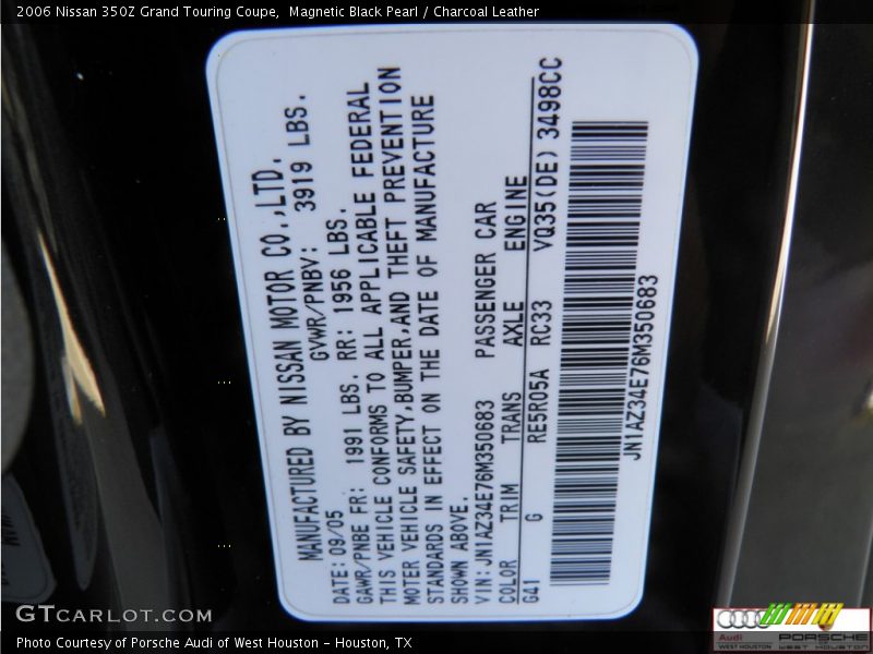 Magnetic Black Pearl / Charcoal Leather 2006 Nissan 350Z Grand Touring Coupe