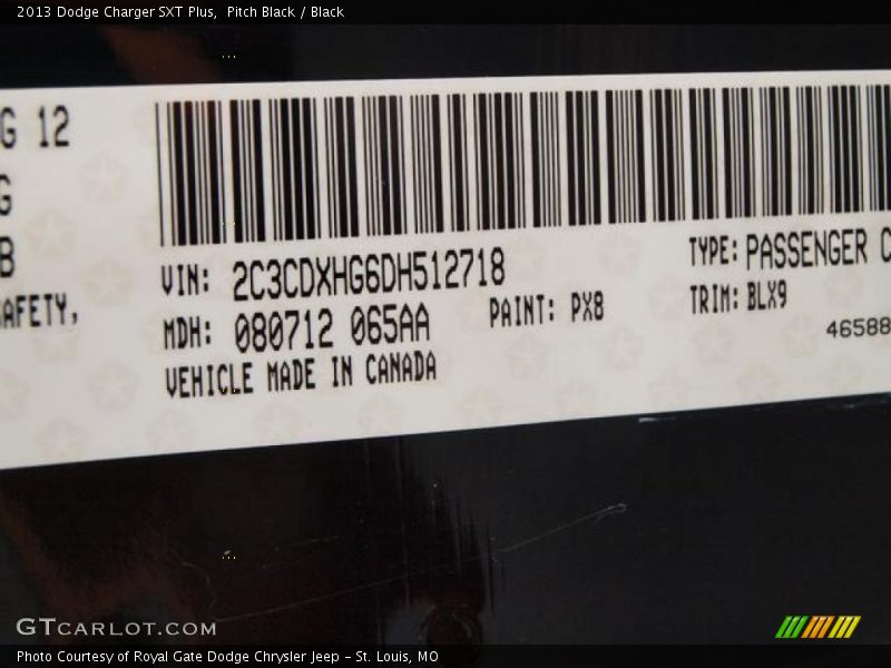 2013 Charger SXT Plus Pitch Black Color Code PX8