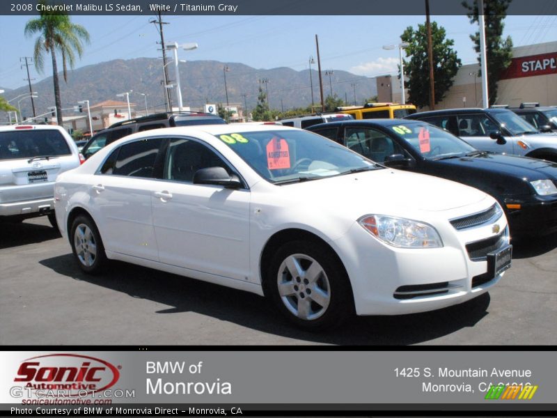 White / Titanium Gray 2008 Chevrolet Malibu LS Sedan