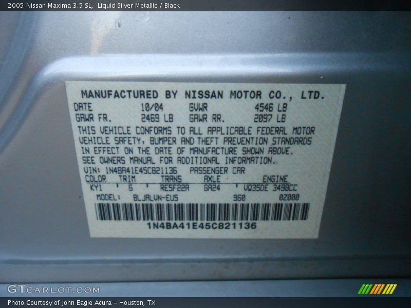 Liquid Silver Metallic / Black 2005 Nissan Maxima 3.5 SL