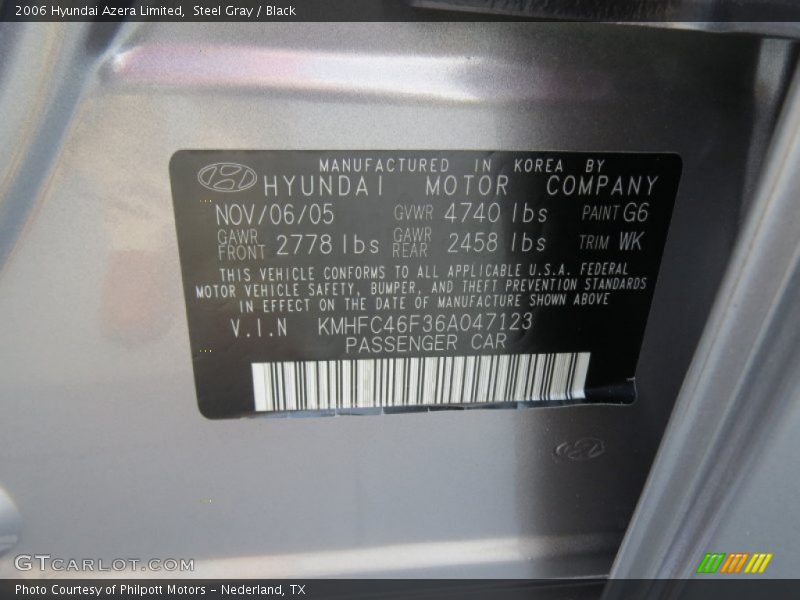 Steel Gray / Black 2006 Hyundai Azera Limited