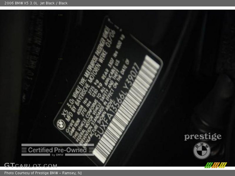 Jet Black / Black 2006 BMW X5 3.0i