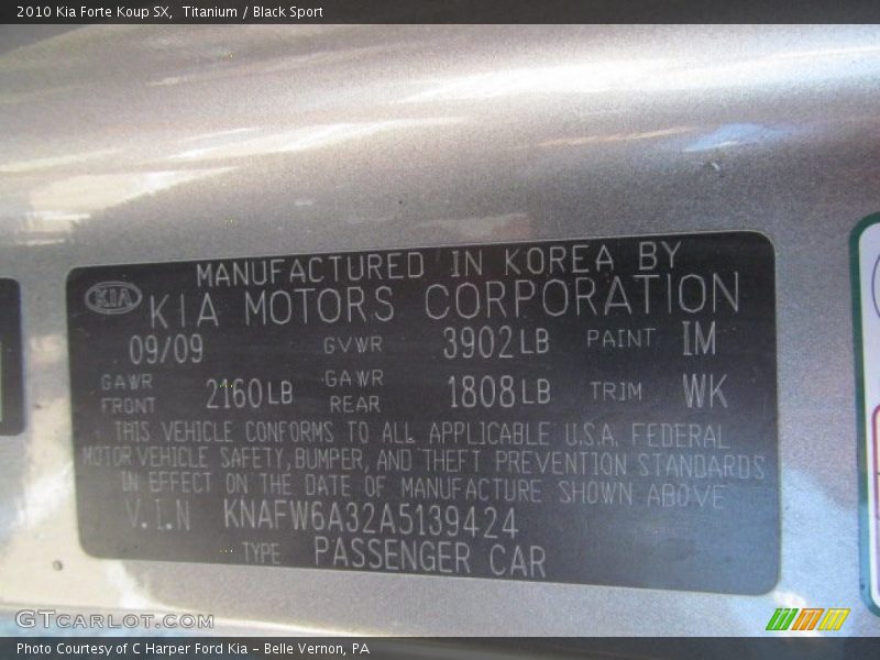 2010 Forte Koup SX Titanium Color Code IM