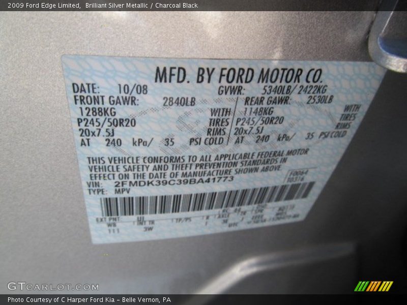 Brilliant Silver Metallic / Charcoal Black 2009 Ford Edge Limited