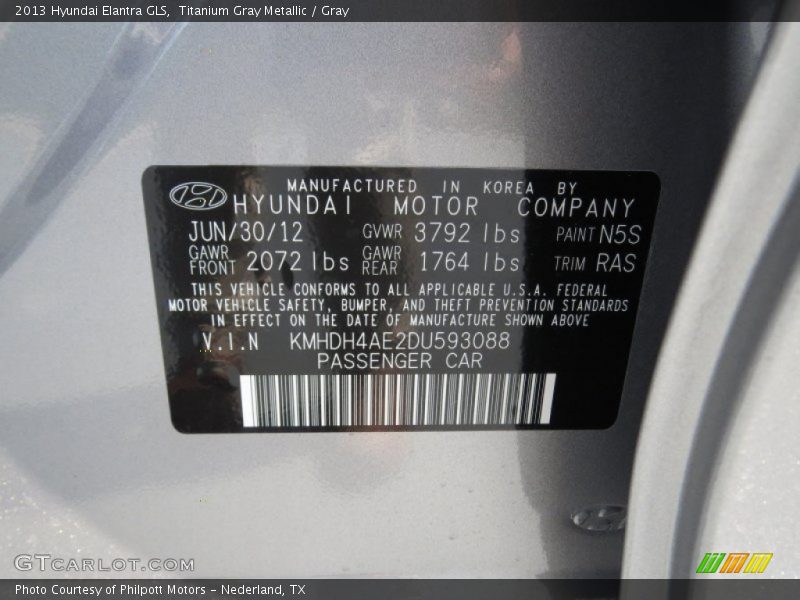 Titanium Gray Metallic / Gray 2013 Hyundai Elantra GLS