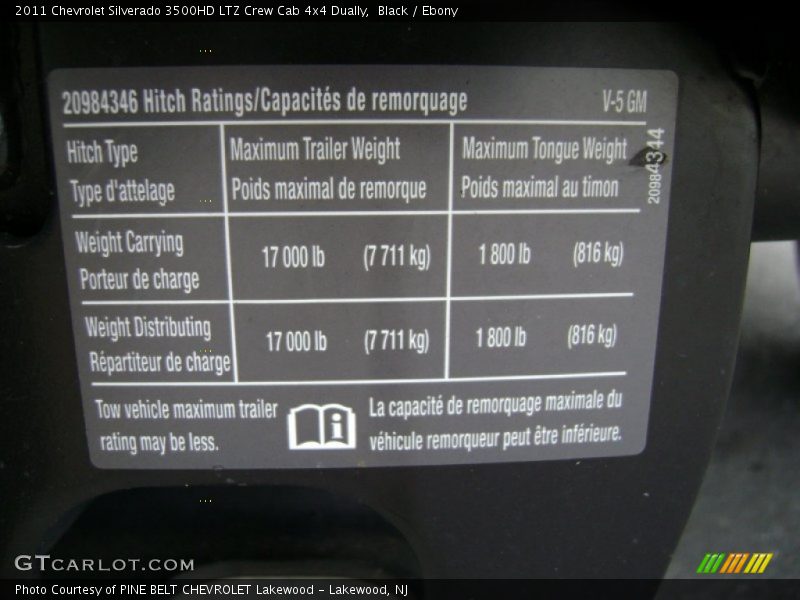 Info Tag of 2011 Silverado 3500HD LTZ Crew Cab 4x4 Dually