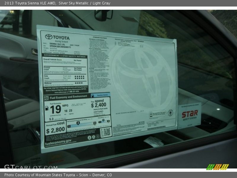  2013 Sienna XLE AWD Window Sticker