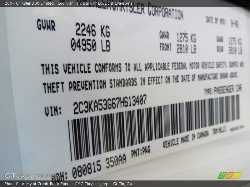 Cool Vanilla / Dark Khaki/Light Graystone 2007 Chrysler 300 Limited