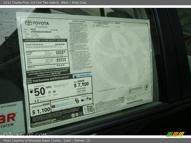 Black / Misty Gray 2012 Toyota Prius 3rd Gen Two Hybrid