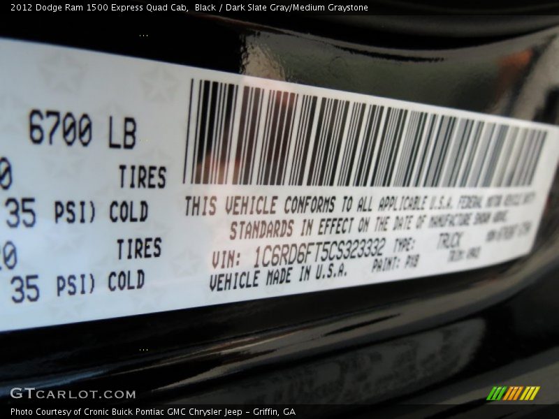 Black / Dark Slate Gray/Medium Graystone 2012 Dodge Ram 1500 Express Quad Cab