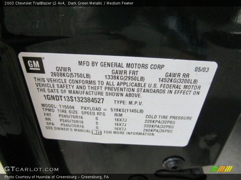 Dark Green Metallic / Medium Pewter 2003 Chevrolet TrailBlazer LS 4x4